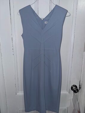 Calvin Klein Sleeveless Light Blue V-Neck Midi Sheath Dress